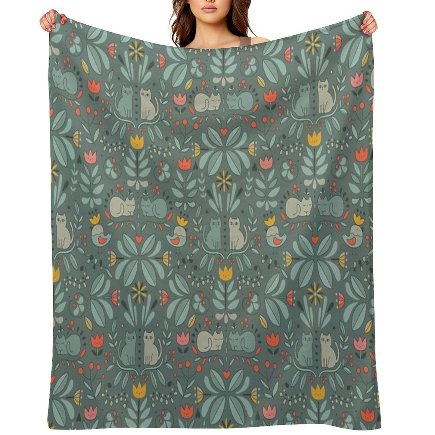 Swedish Folk Cats Throw Blanket