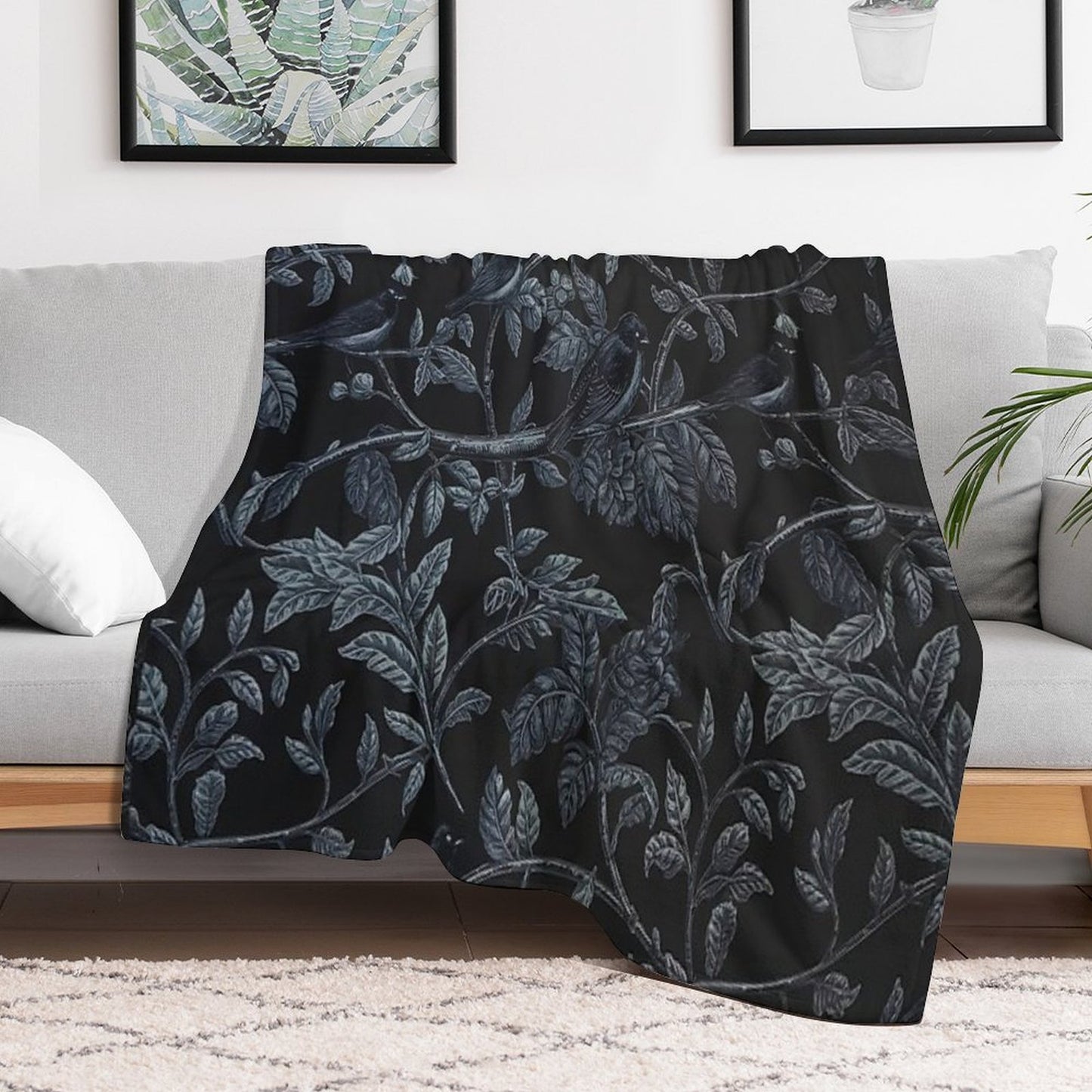 Medieval Floral Raven Throw Blanket