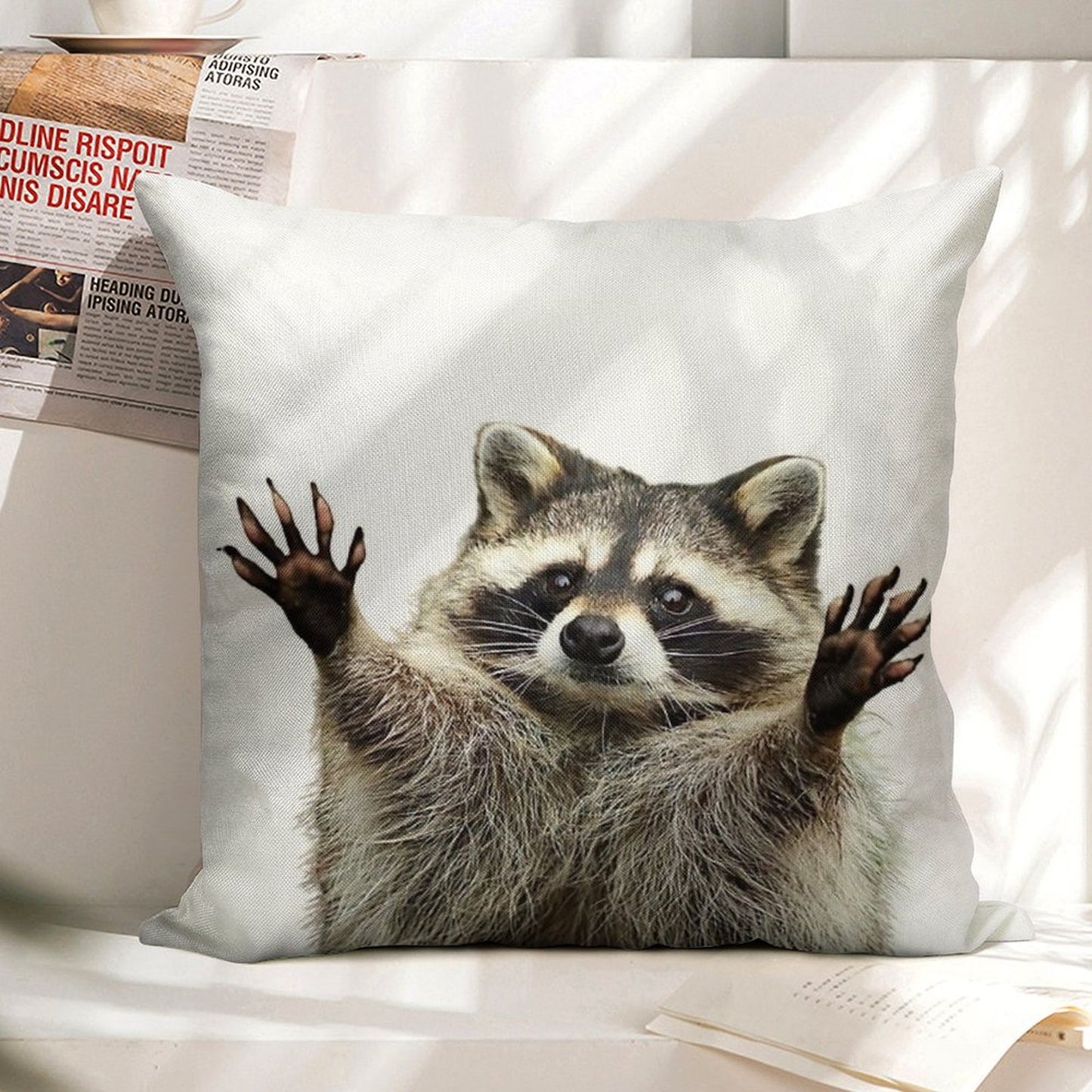 Racoon Linen Throw Pillow Cover