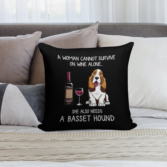 Basset Hound And Wine Funny Dog Soft Fade-Resistant Throw Pillow