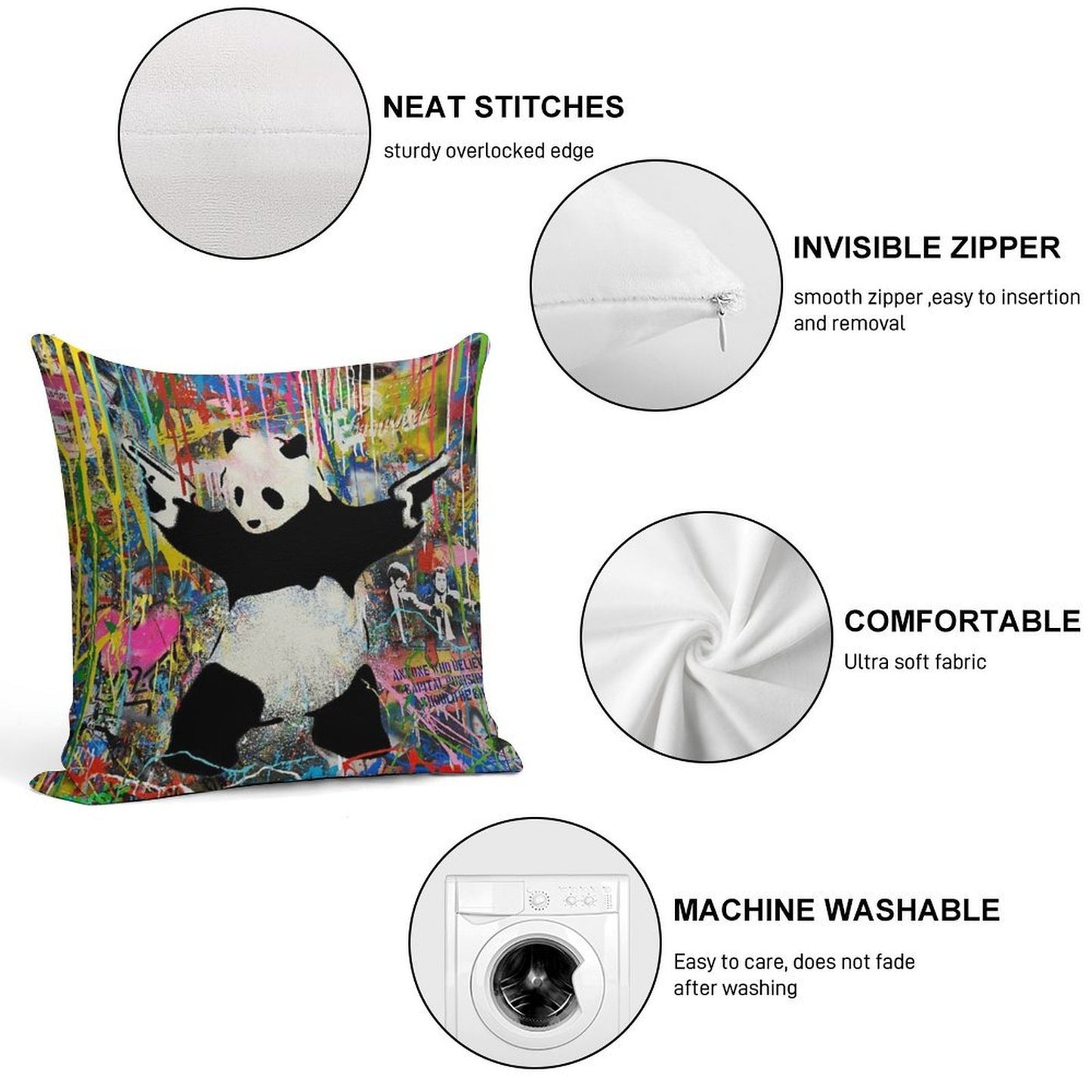 Panda With Guns Stick Em Up - Pop Street Art Banksy Soft Luxury Feel Throw Pillow