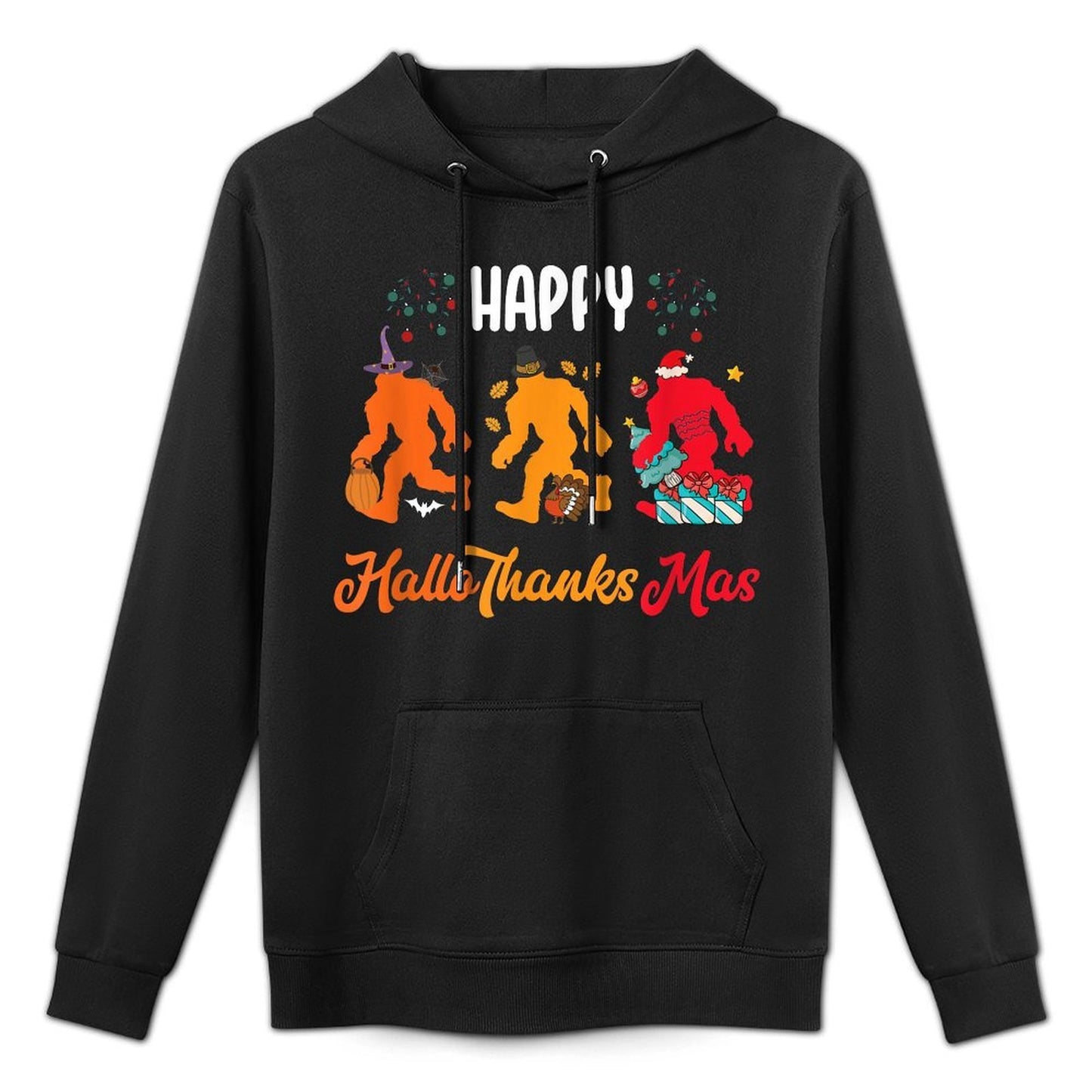 Halloween Christmas Sasquatch Bigfoot Happy Hallothanksmas Machine Washable Hoodie
