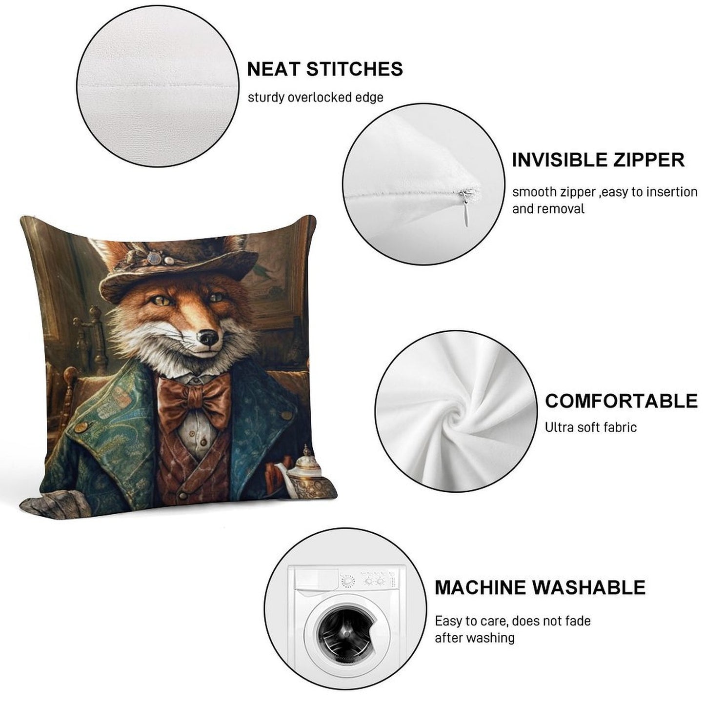 Vintage Victorian Style Mr Frederick Fox Soft Shrink-Resistant Throw Pillow