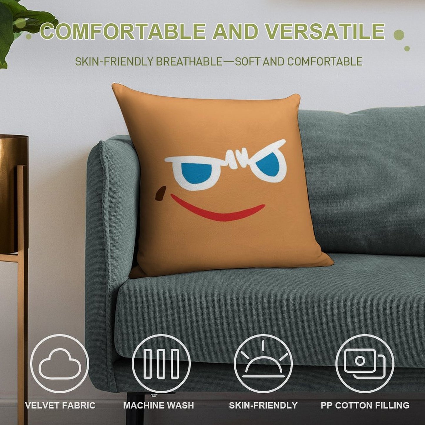Gingerbrave Cursed Face Soft Anti-Pilling Throw Pillow