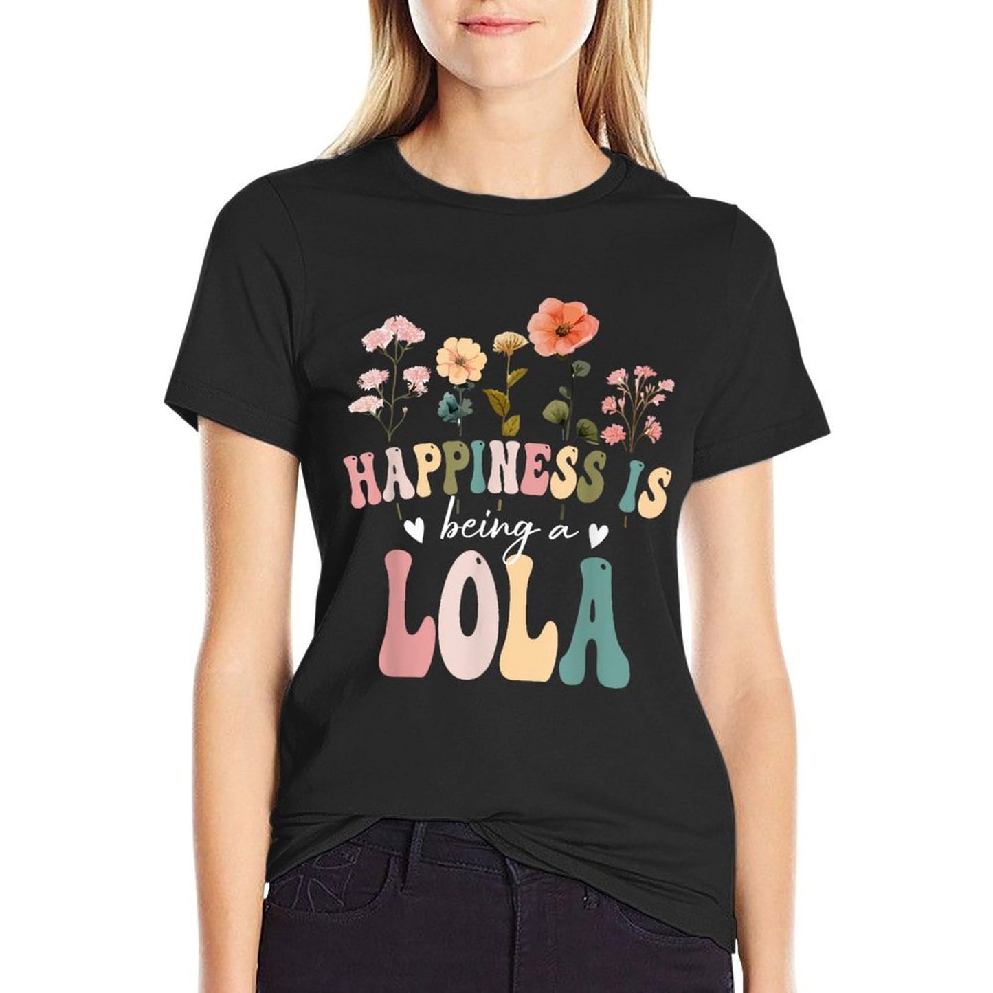 Happiness Is Being A Lola Floral Design Lola Mother's Day T-Shirt