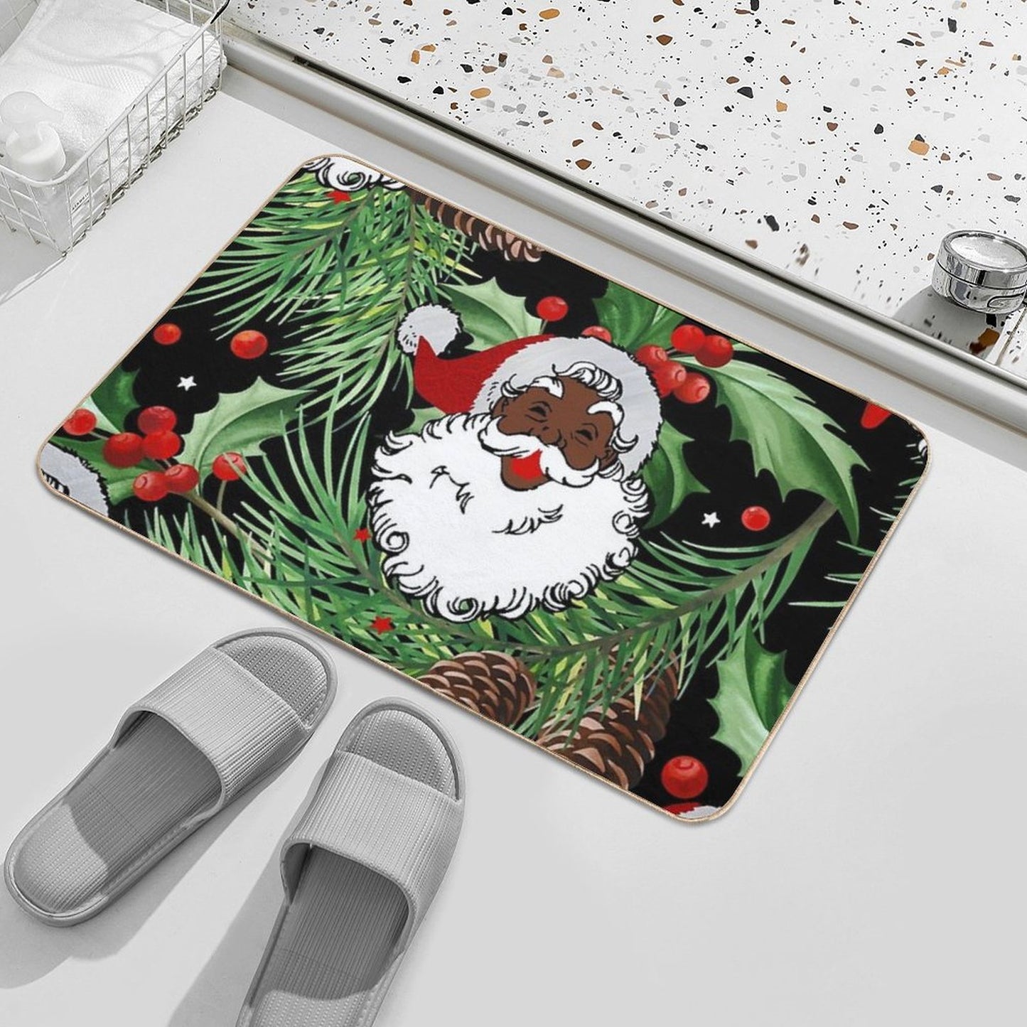 Xmas Black Santa Claus Bath Mat