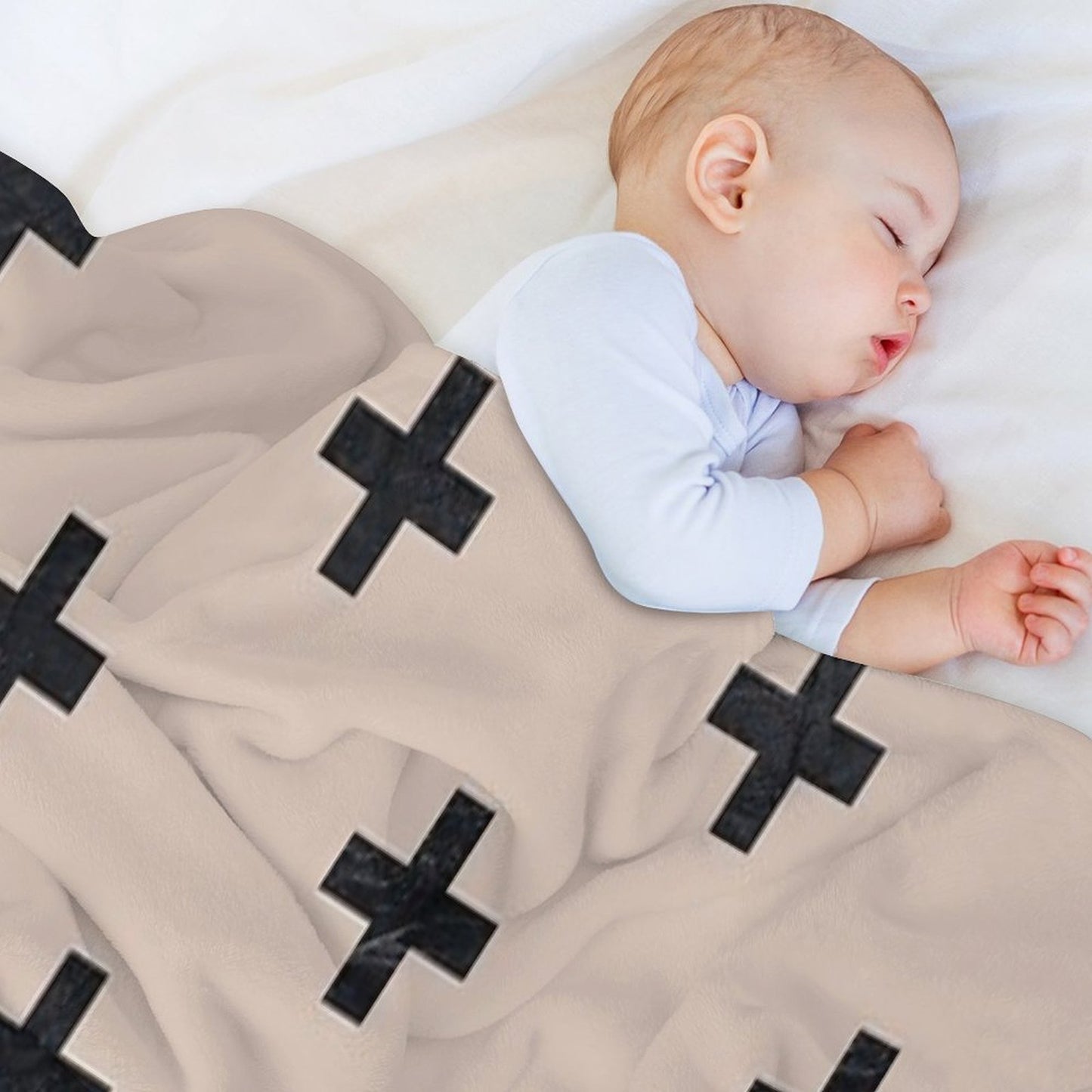 Beige And Black Textured Swiss Cross Pattern Throw Blanket
