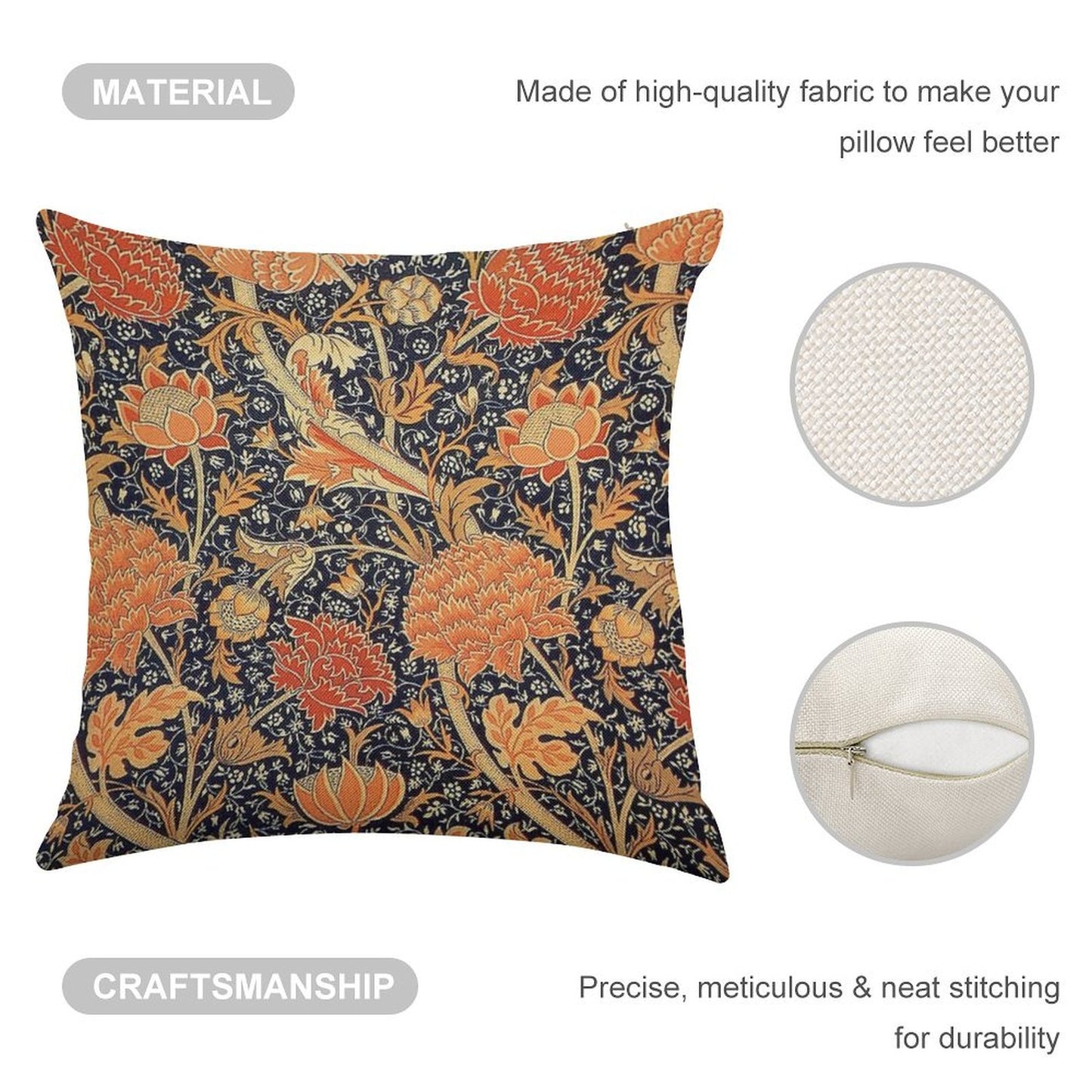 William Morris Cray Blue And Orange Linen Throw Pillow Cover