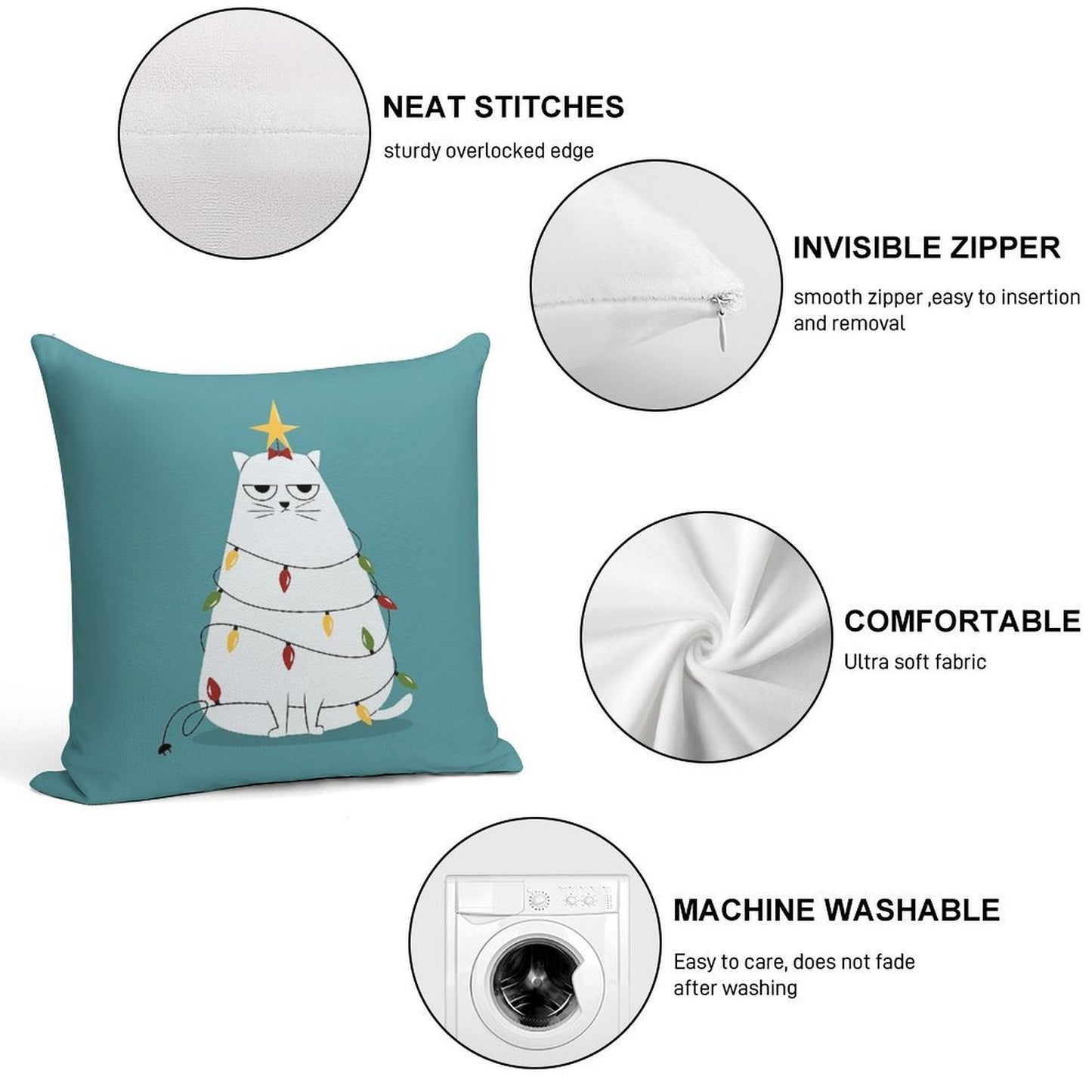 Grumpy Christmas Cat Soft Ultra-Soft Texture Throw Pillow