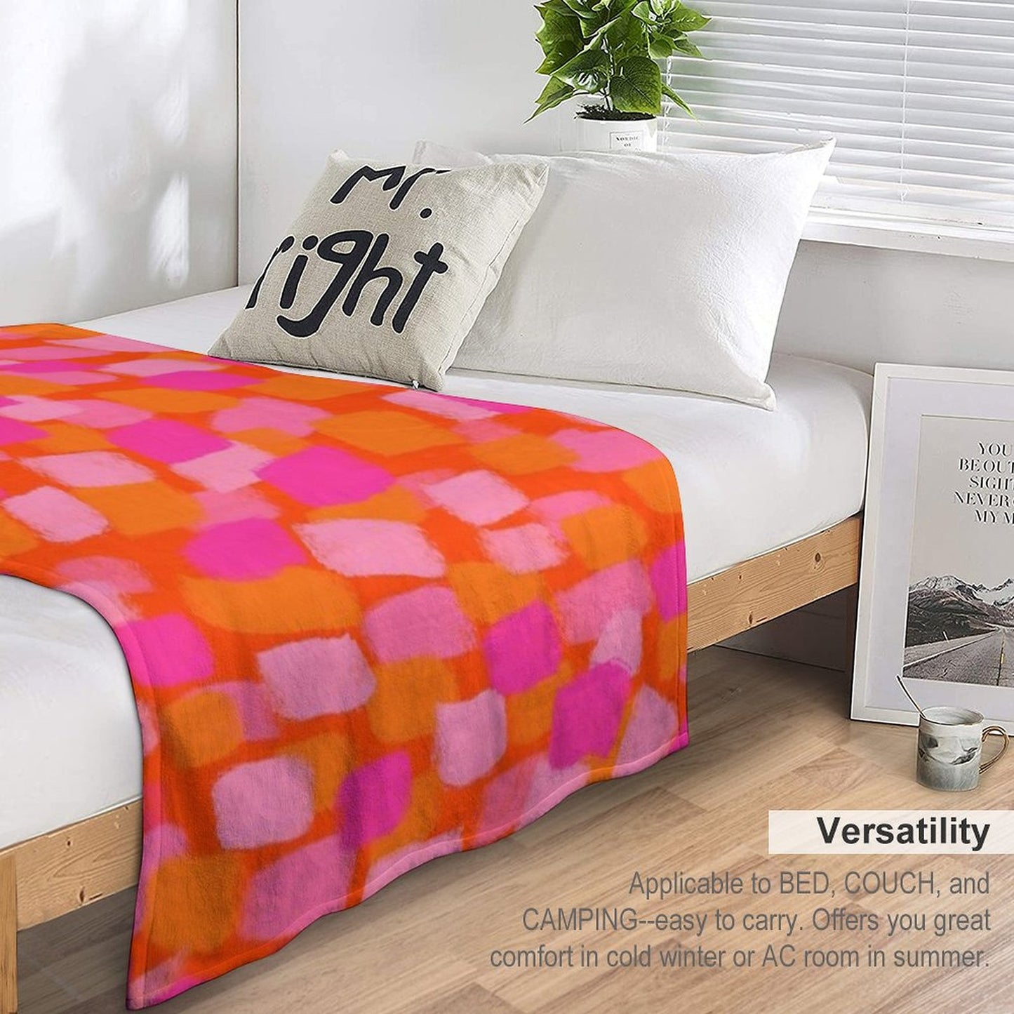 Abstract, Pink And Orange, Paint Brush Effect Throw Blanket