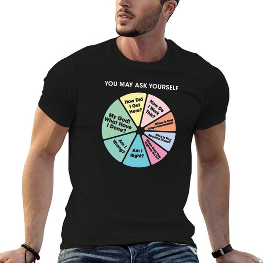 80's Music Retro Lyrics - You May Ask Yourself Pie Chart Wrinkle-resistant T-Shirt