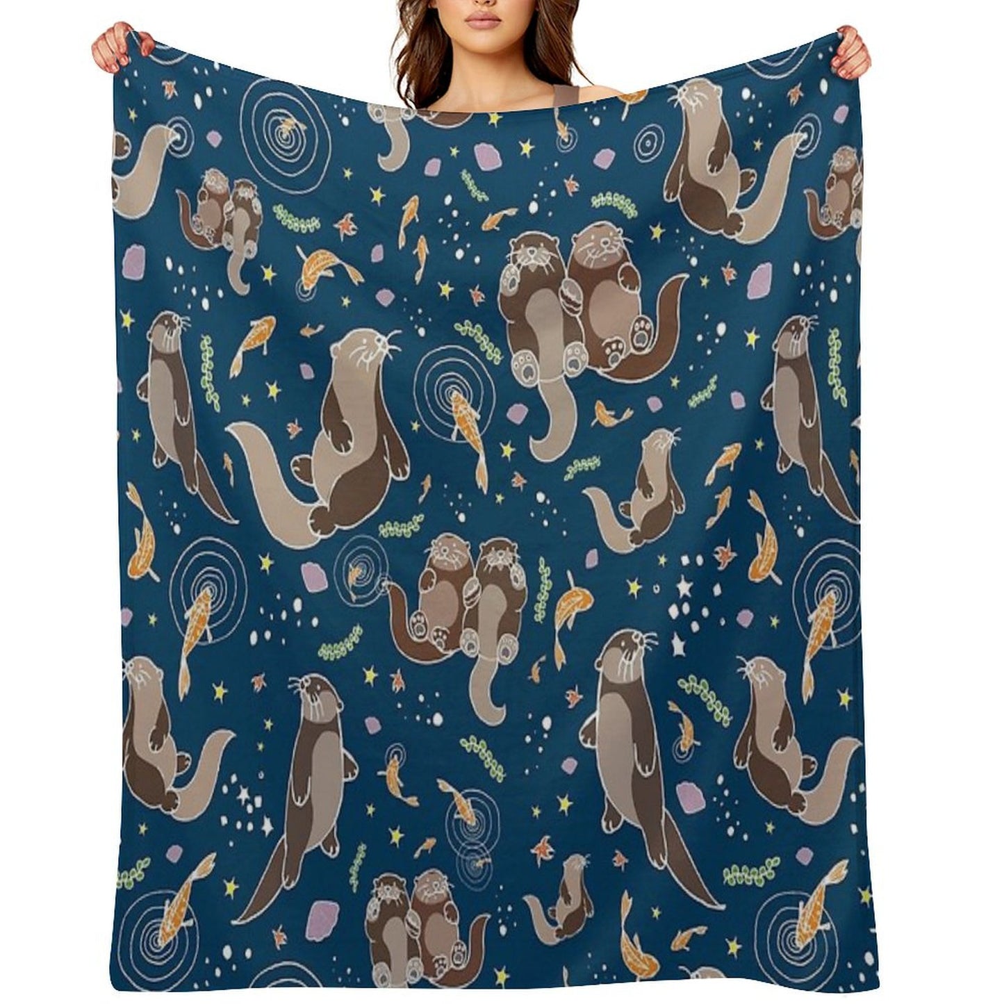 Sea Otters at Night Throw Blanket