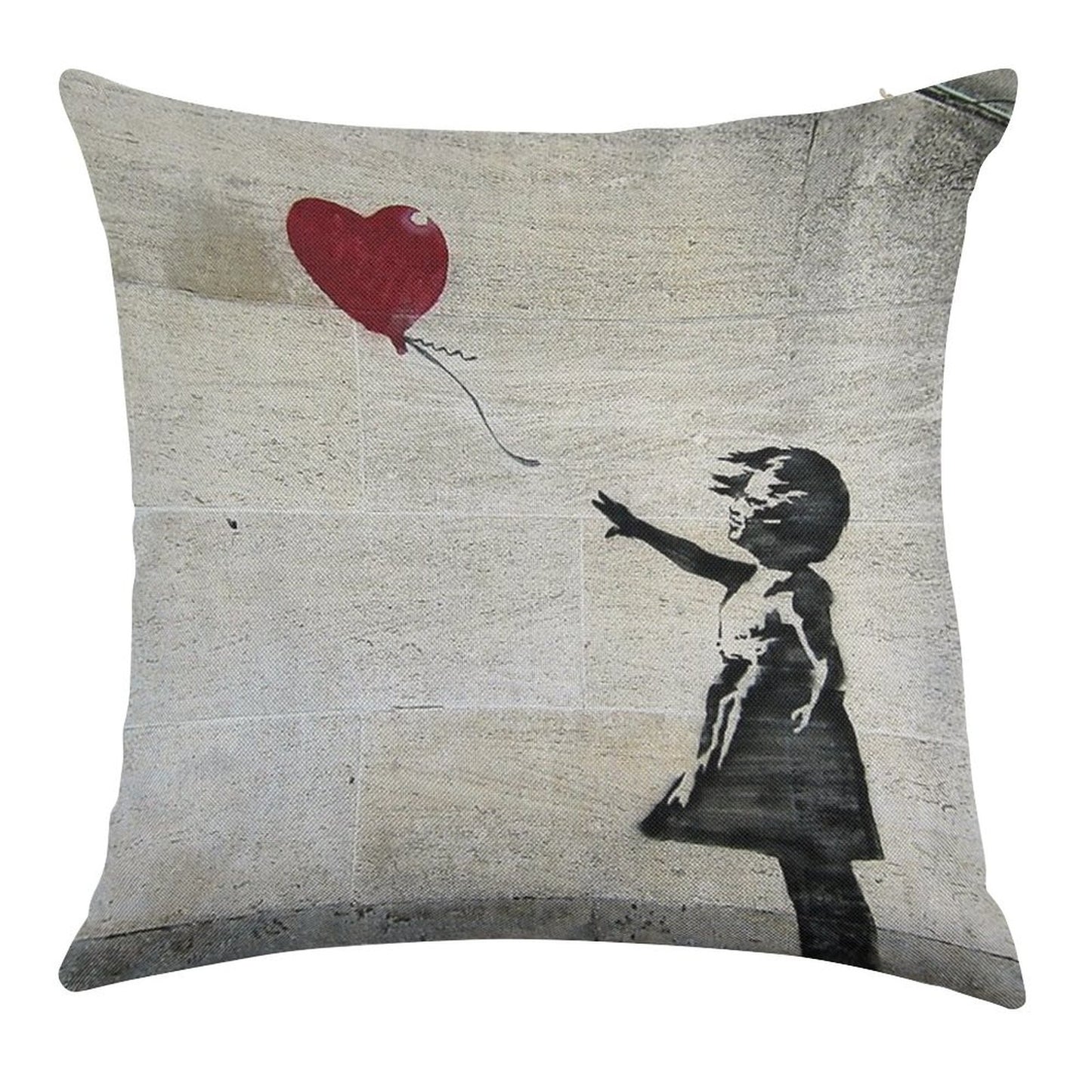 Banksy's Girl with A Red Balloon Linen Throw Pillow Cover