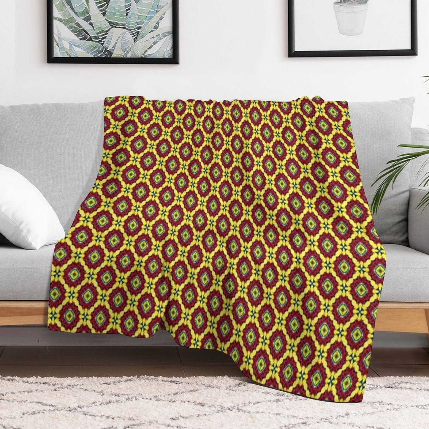 Golden Red Bouquet Grand Medallions Throw Blanket