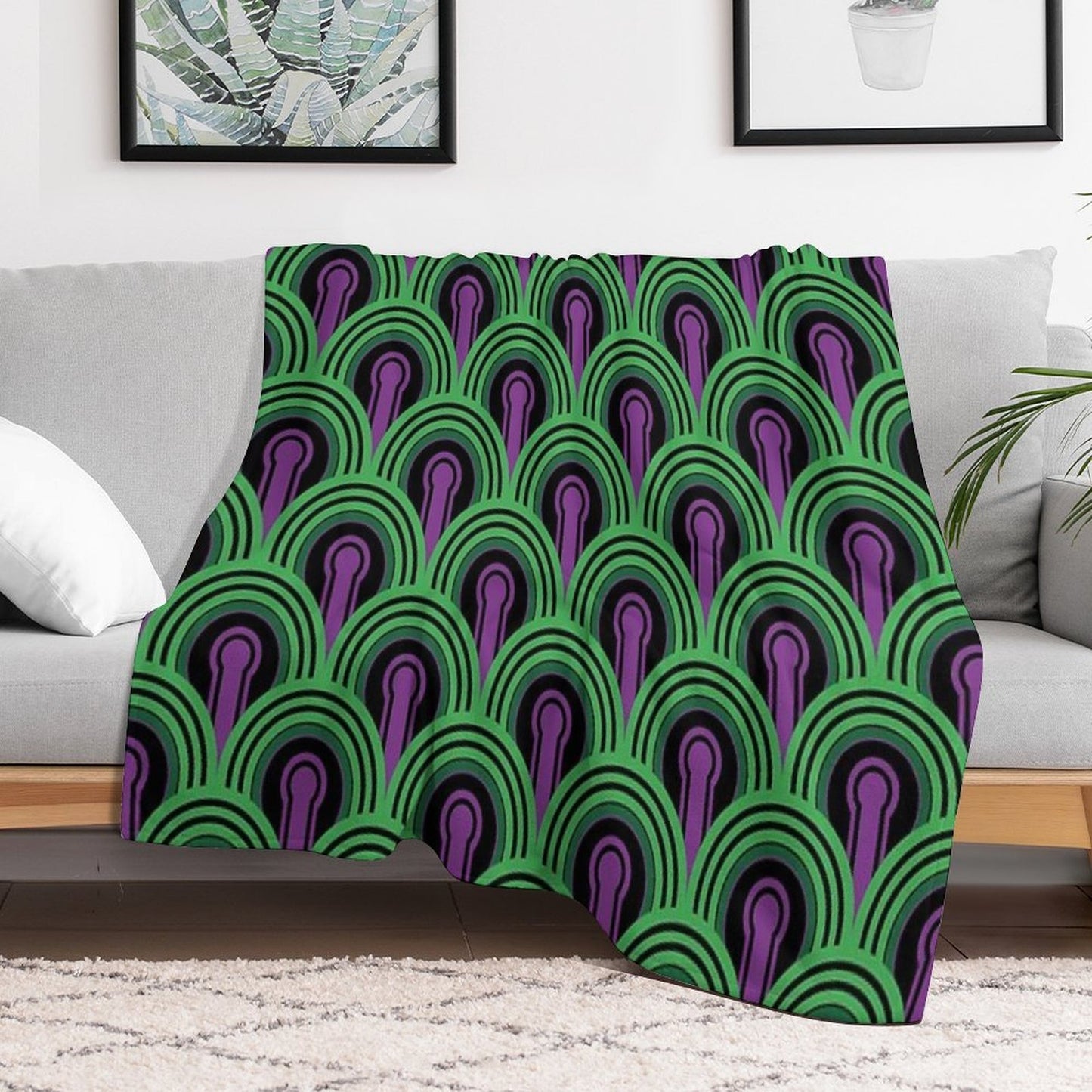 Geometric Pattern Keyhole Arch PurpleGreen Throw Blanket