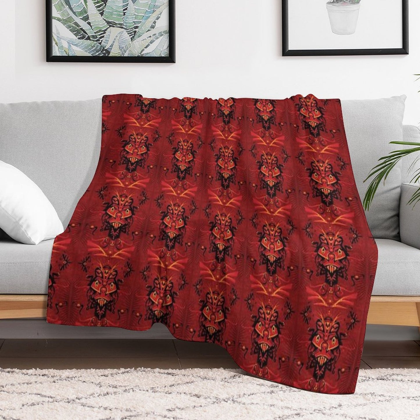 Red Samurai Shaman Throw Blanket