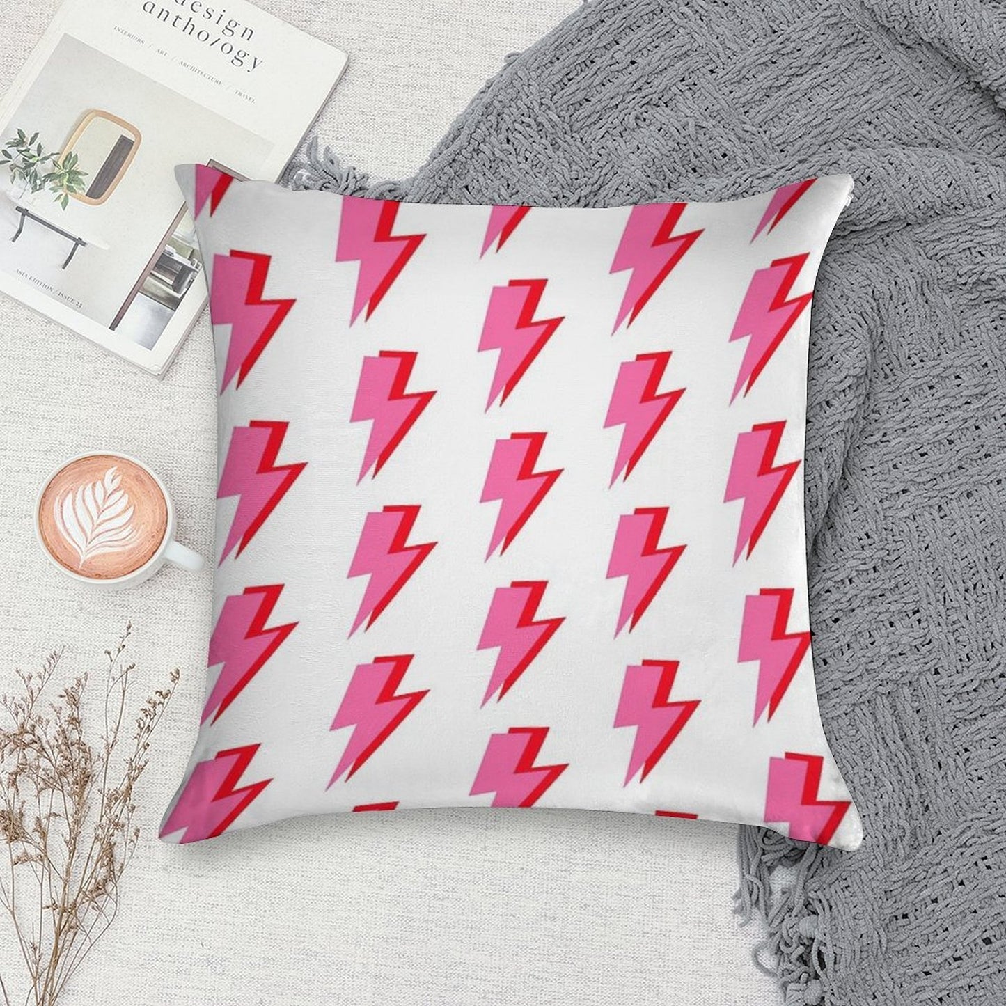 Pink And Red Lightning Soft Skin-Friendly Throw Pillow