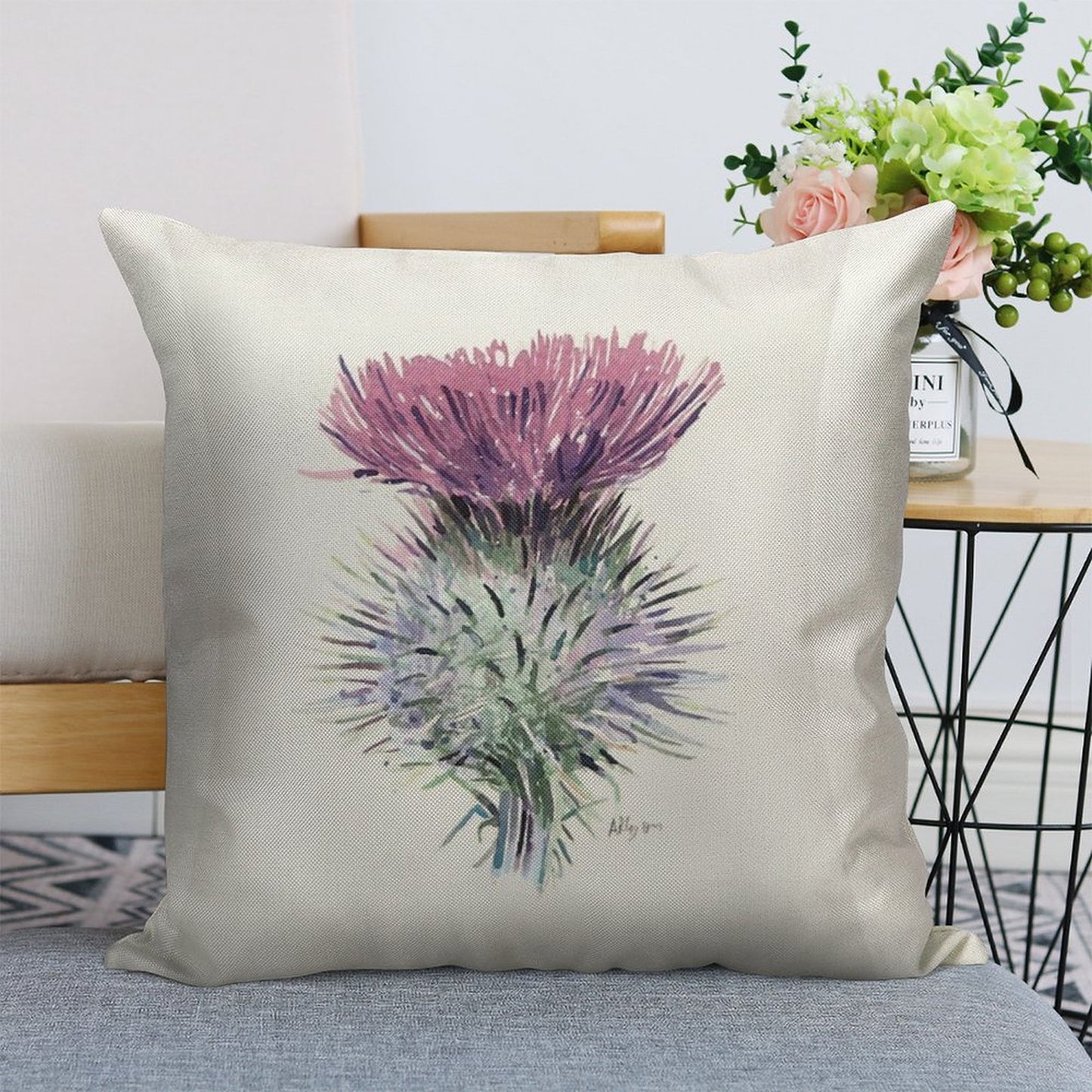 Scottish Thistle Linen Throw Pillow Cover