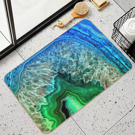 Green And Blue Faux Agate Mineral Gemstone Bath Mat