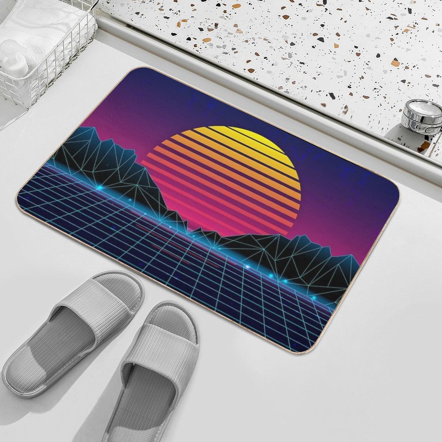 Future Synthwave Aesthetics Bath Mat