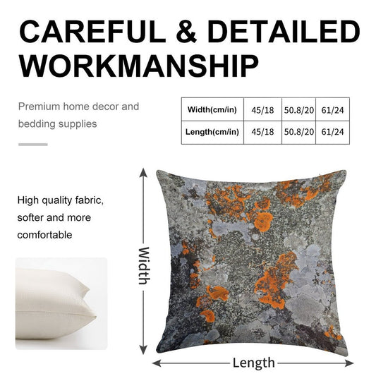 Orange And Grey Lichen Linen Throw Pillow Cover