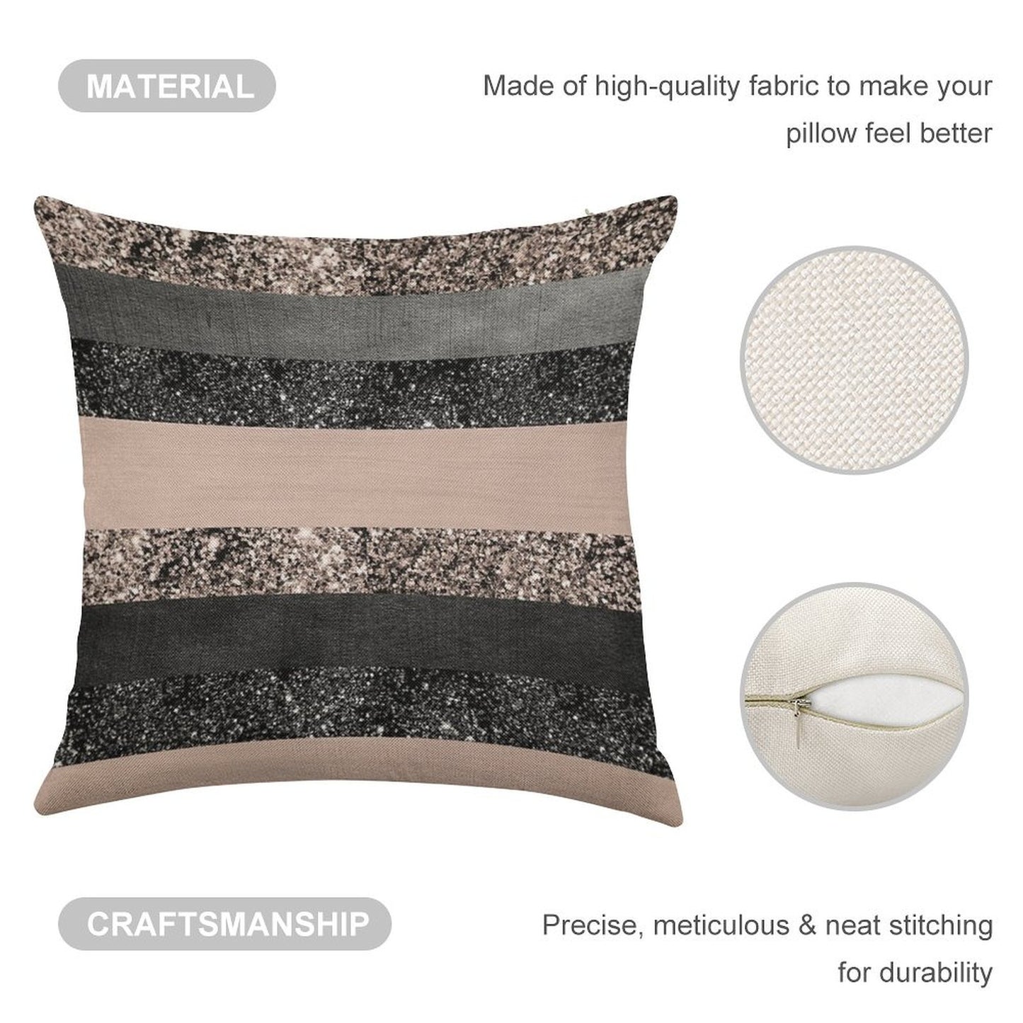 Blush Glam Stripes #2 (Photo of Glitter Only - Not Reflective) Linen Throw Pillow Cover