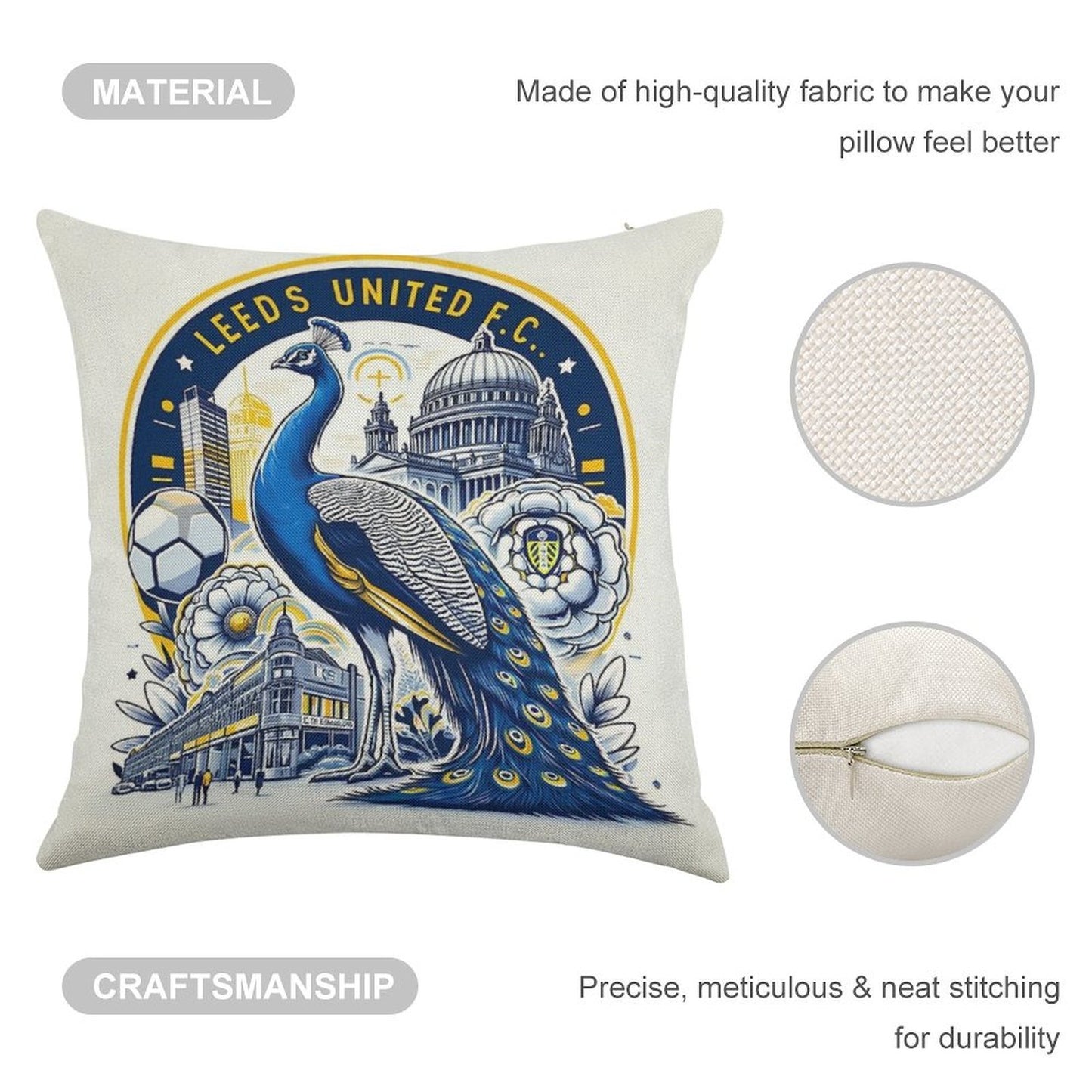 Leeds United Football Club Artwork Linen Throw Pillow Cover