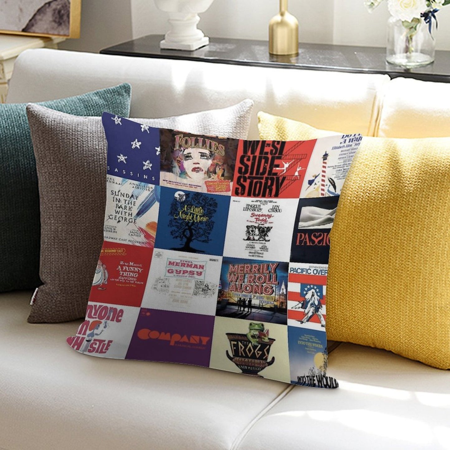 Sondheim Collage Soft Shrink-Resistant Throw Pillow