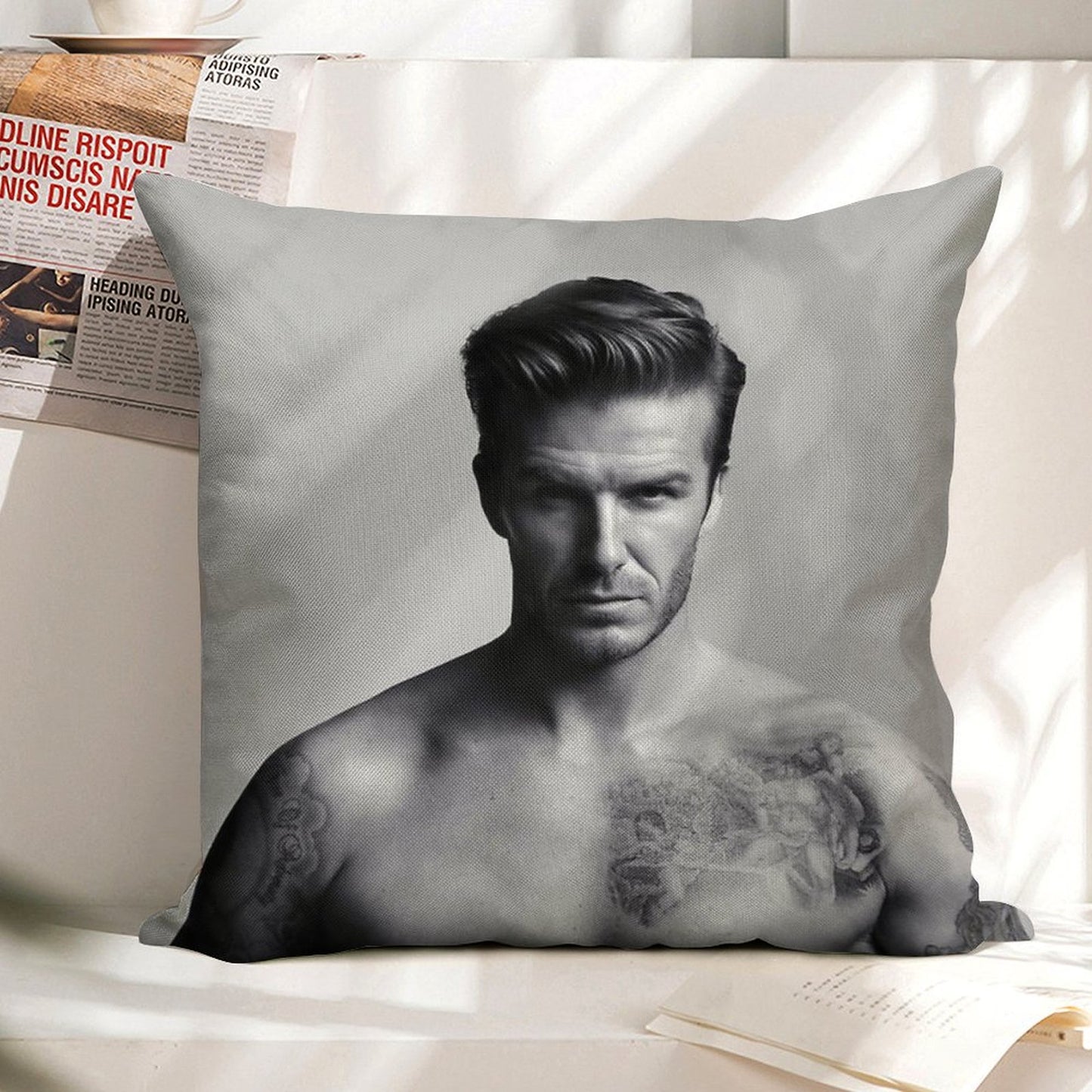 David Beckham Linen Throw Pillow Cover