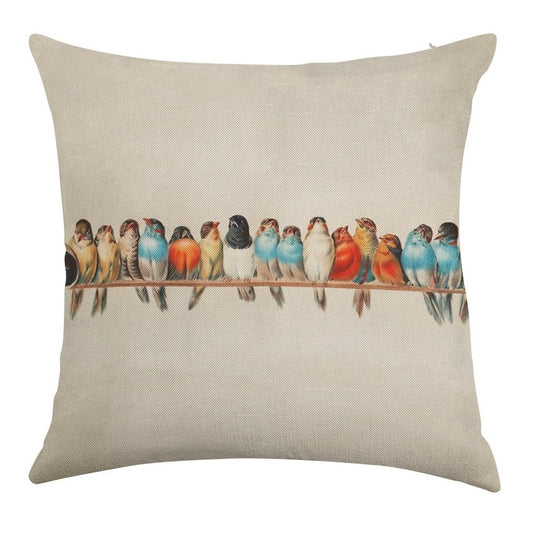 Vintage Birds Linen Throw Pillow Cover