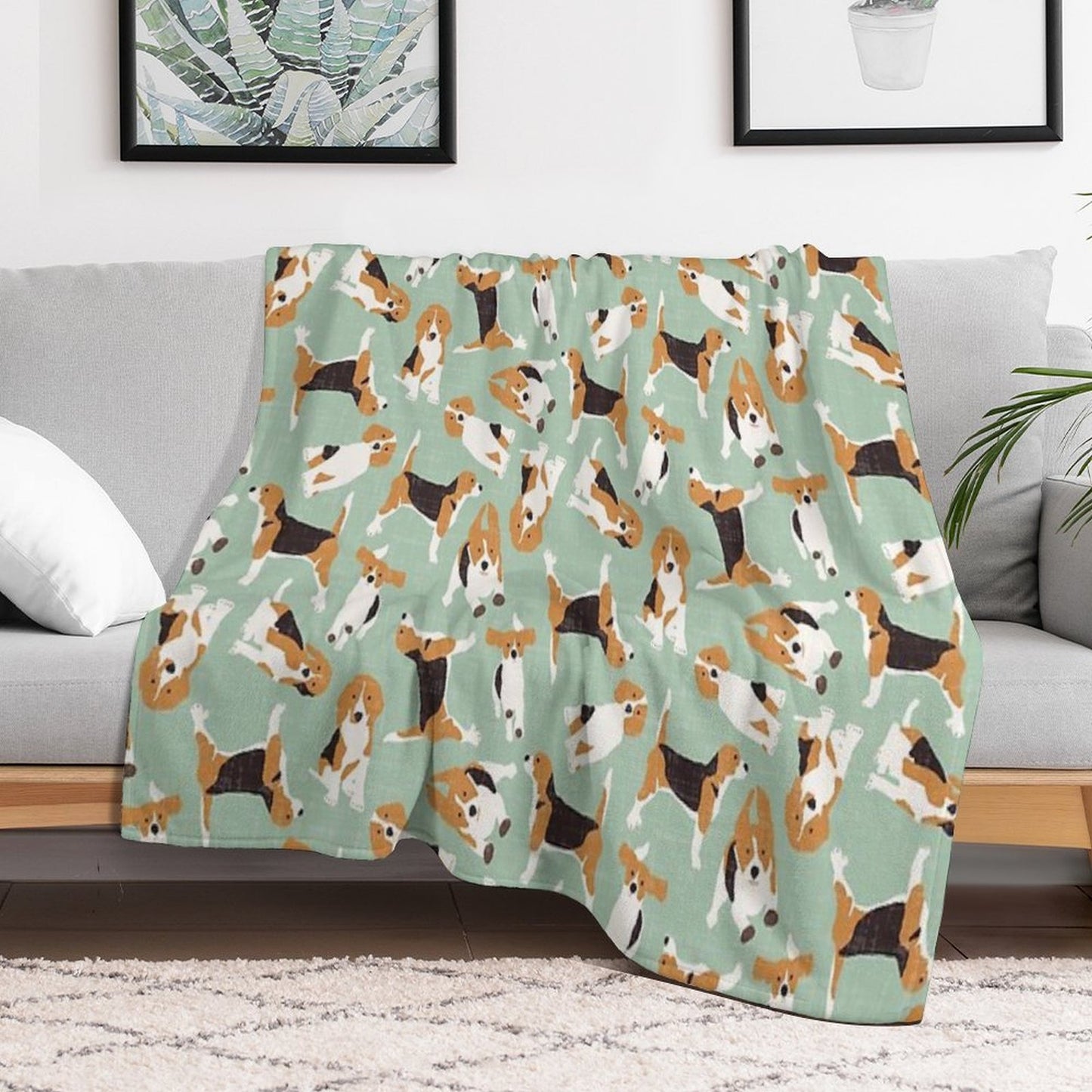 Beagle Scatter Mint Throw Blanket