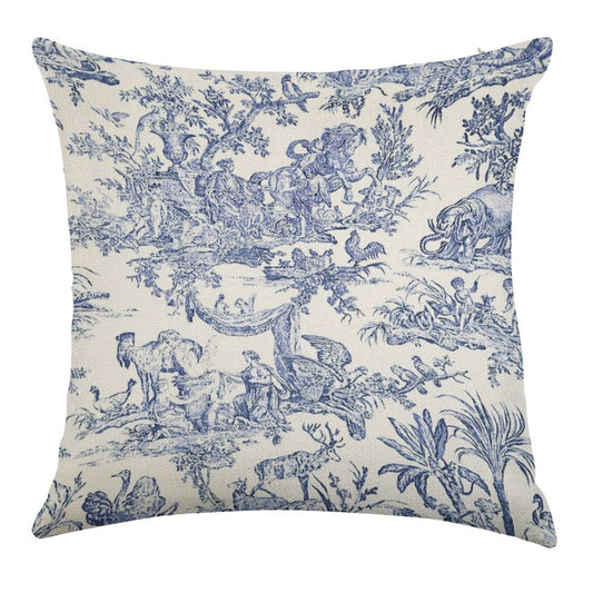 Blue Toile - English - French Countryside Linen Throw Pillow Cover
