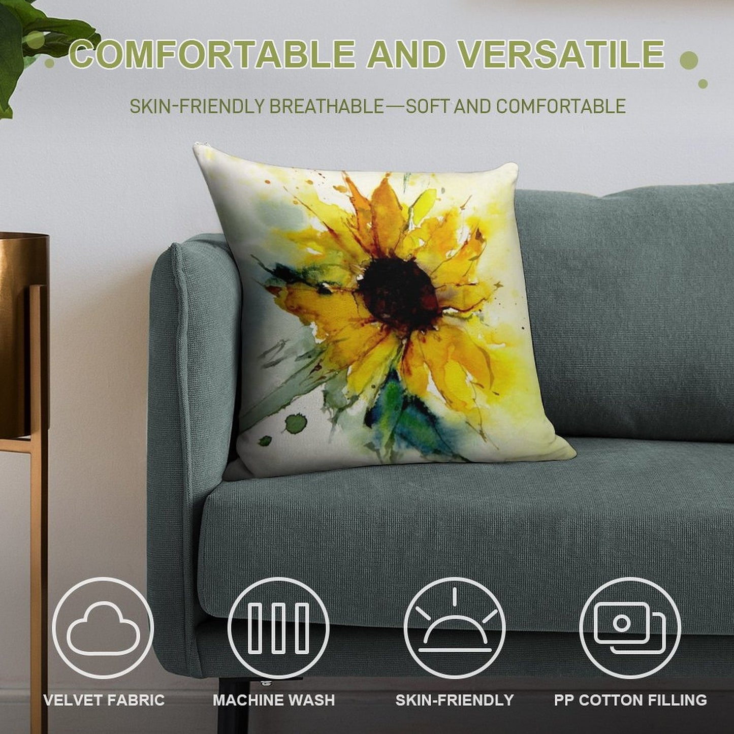 Sunflower Soft Bedroom Essential Throw Pillow