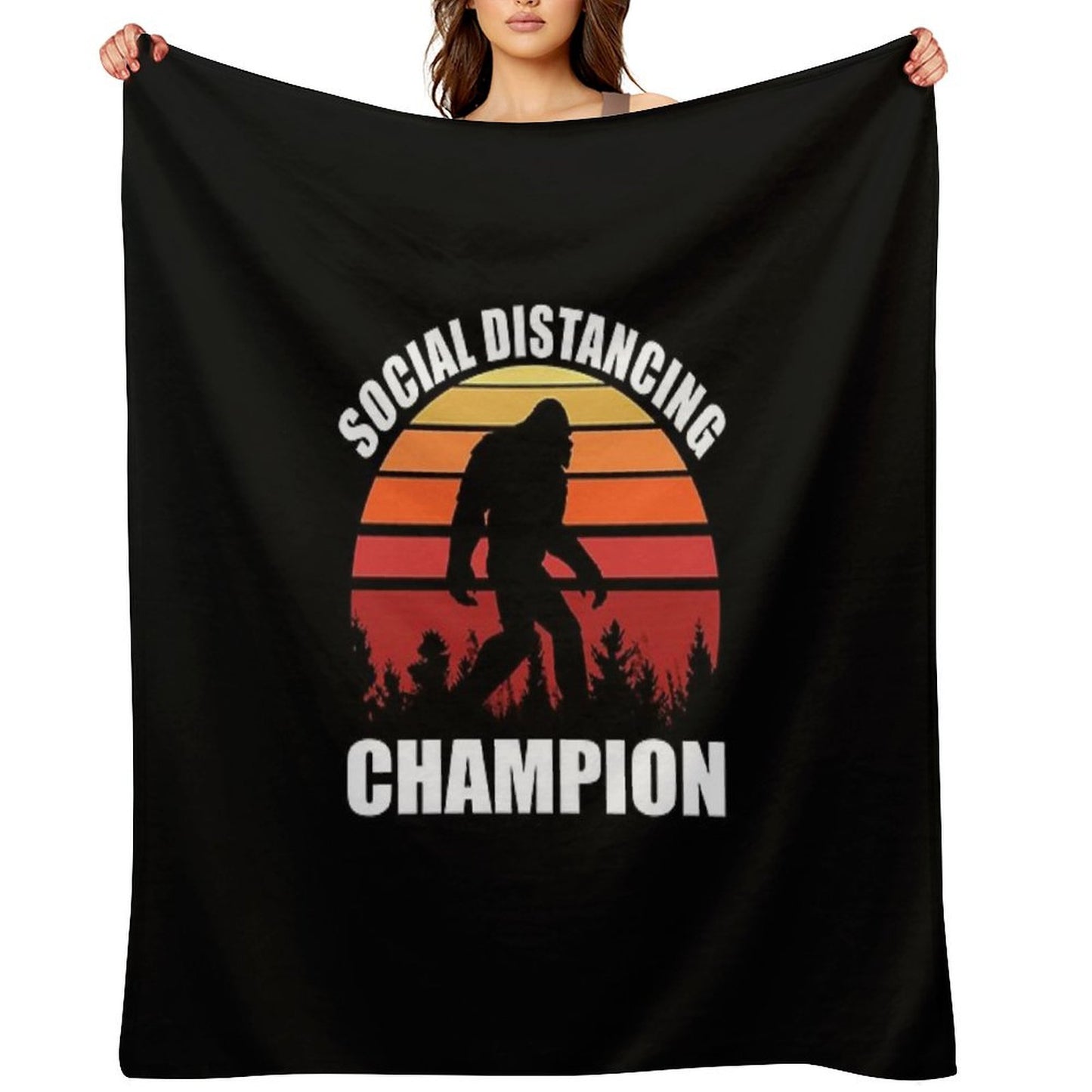 Bigfoot Funny Social Distancing Champion Vintage Sunset Throw Blanket
