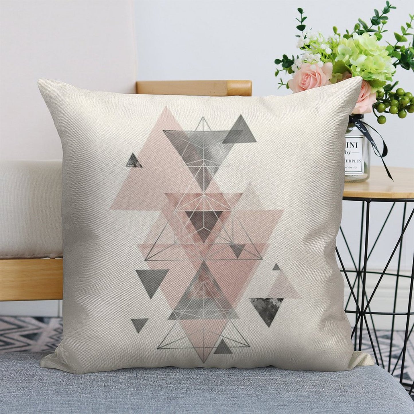 Abstract Geo in Blush Pink And Grey Linen Throw Pillow Cover