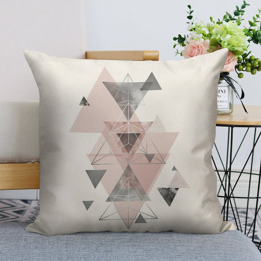 Abstract Geo in Blush Pink And Grey Linen Throw Pillow Cover