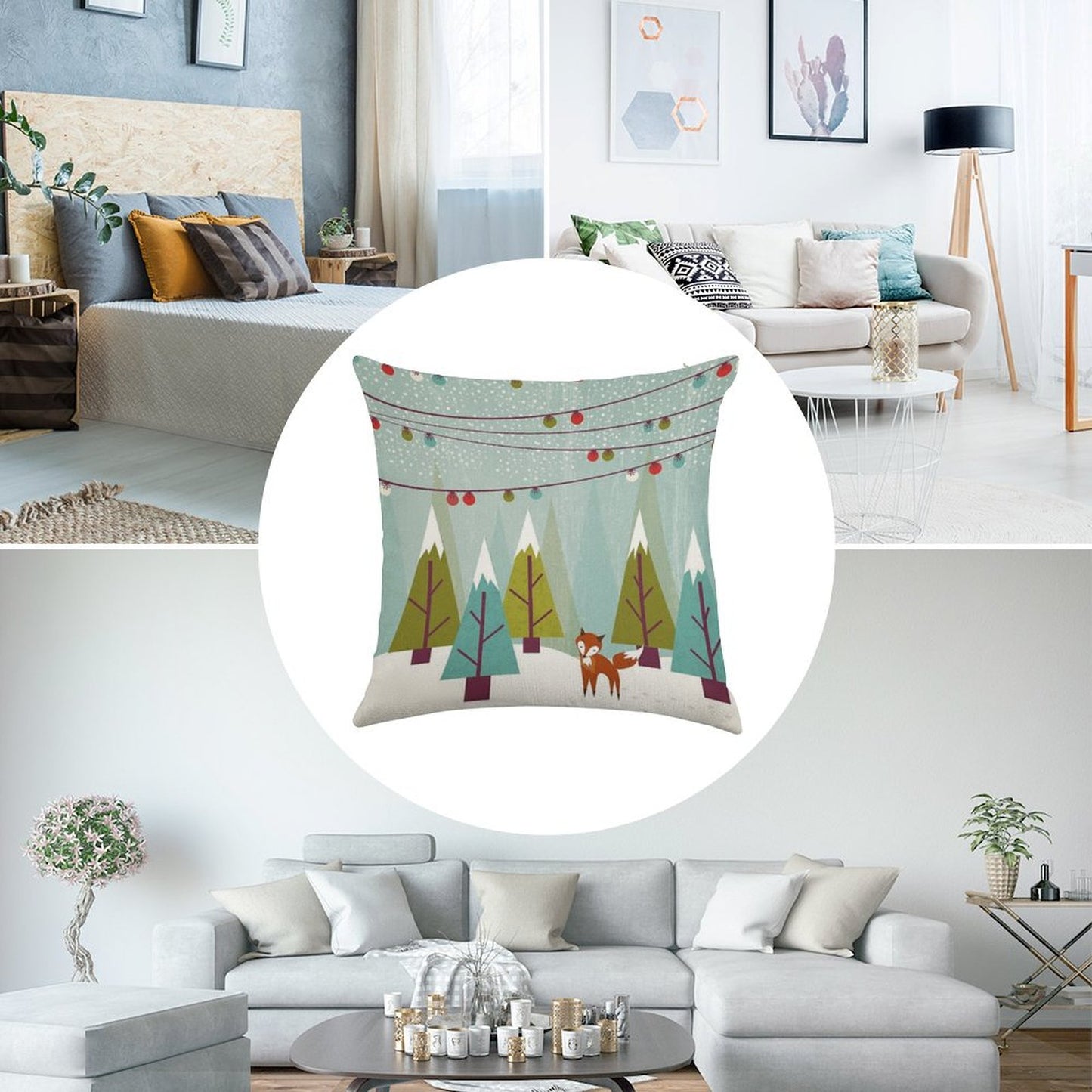 Winter Linen Throw Pillow Cover
