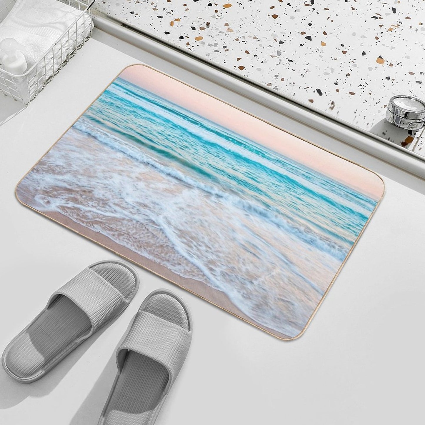 Blue Ocean Calm Waves Beach Bath Mat