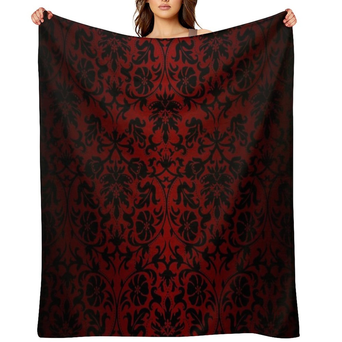 Dark Red And Black Damask Pattern Throw Blanket