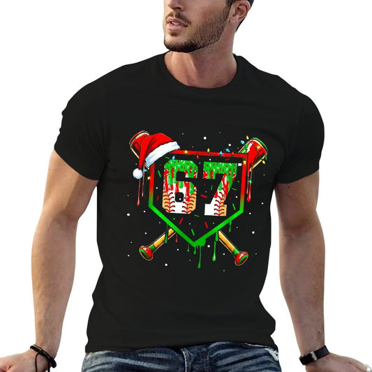 Funny Meme 67 Christmas Baseball Ice Cream Men Boy Xmas Oversized Silhouette T-Shirt
