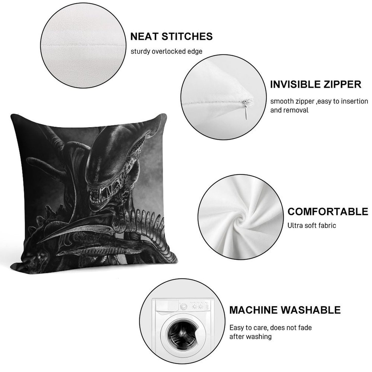 Xenomorph Soft Washable Throw Pillow
