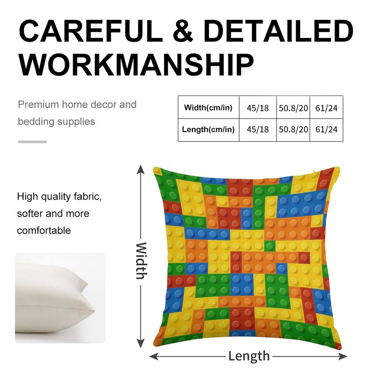 Building Blocks Construction Brick Linen Throw Pillow Cover