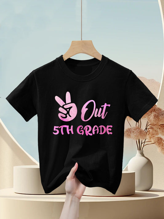Peace Out 5th Grade Graduate Graduation Tie Dye Pink Girls Kids T-Shirt