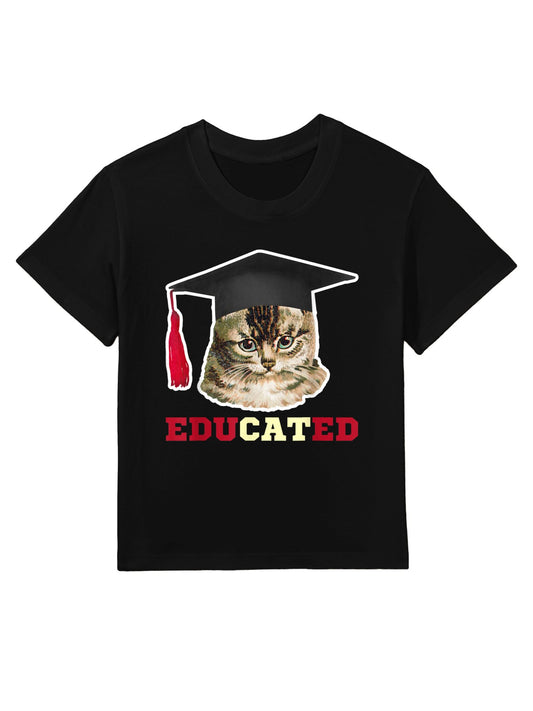 Educated Cat in Graduation Cap Funny Grad Gift Kids T-Shirt