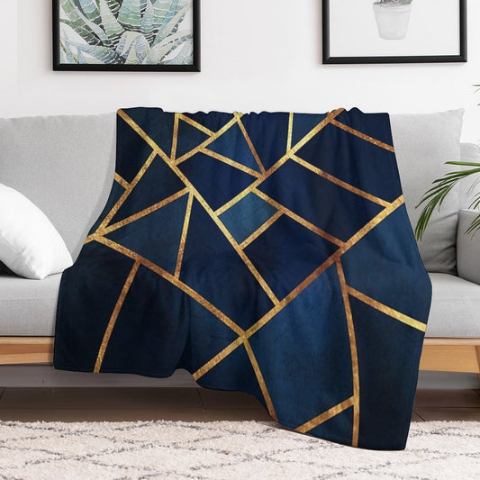 Navy Gold Stone Geometric Throw Blanket