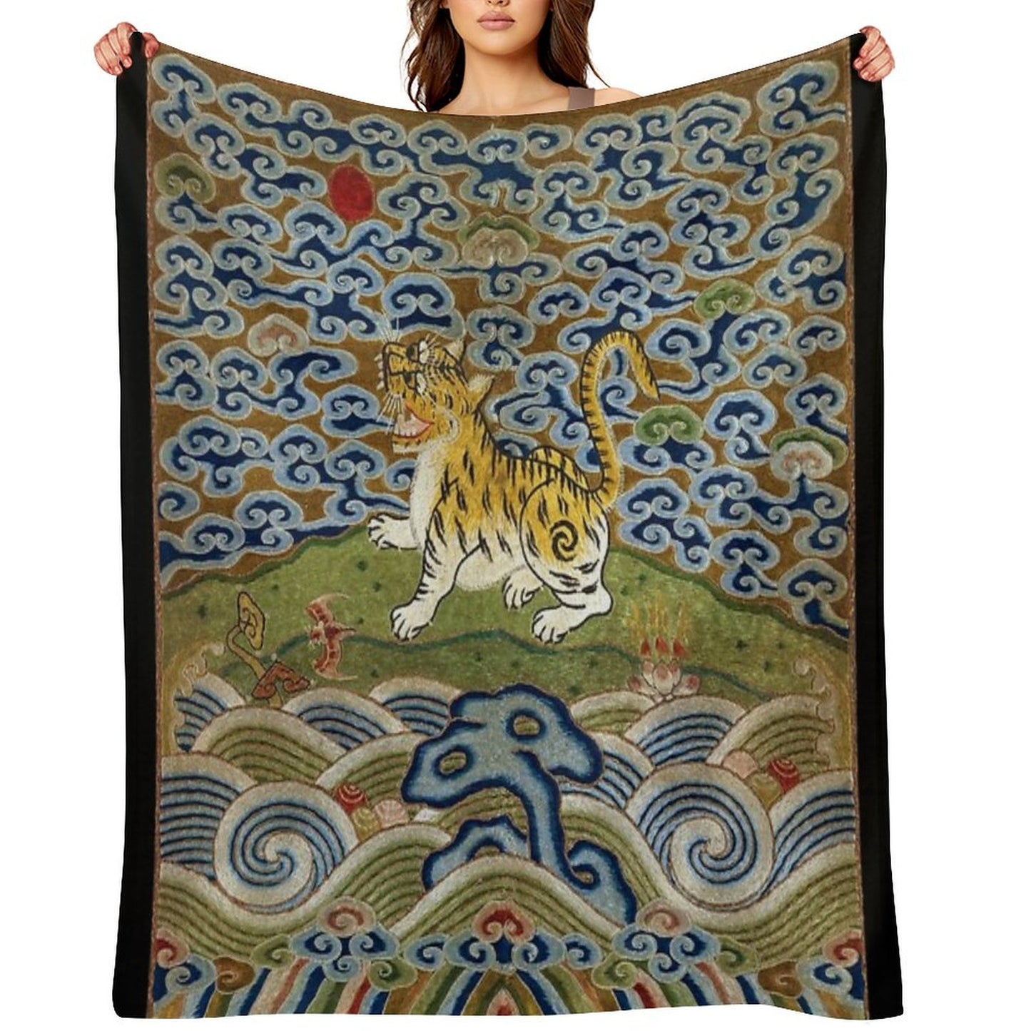 Chinese Tiger - Rank Badge Throw Blanket