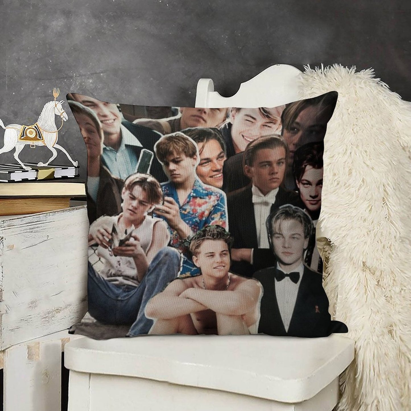 Leonardo Dicaprio Collage Linen Throw Pillow Cover