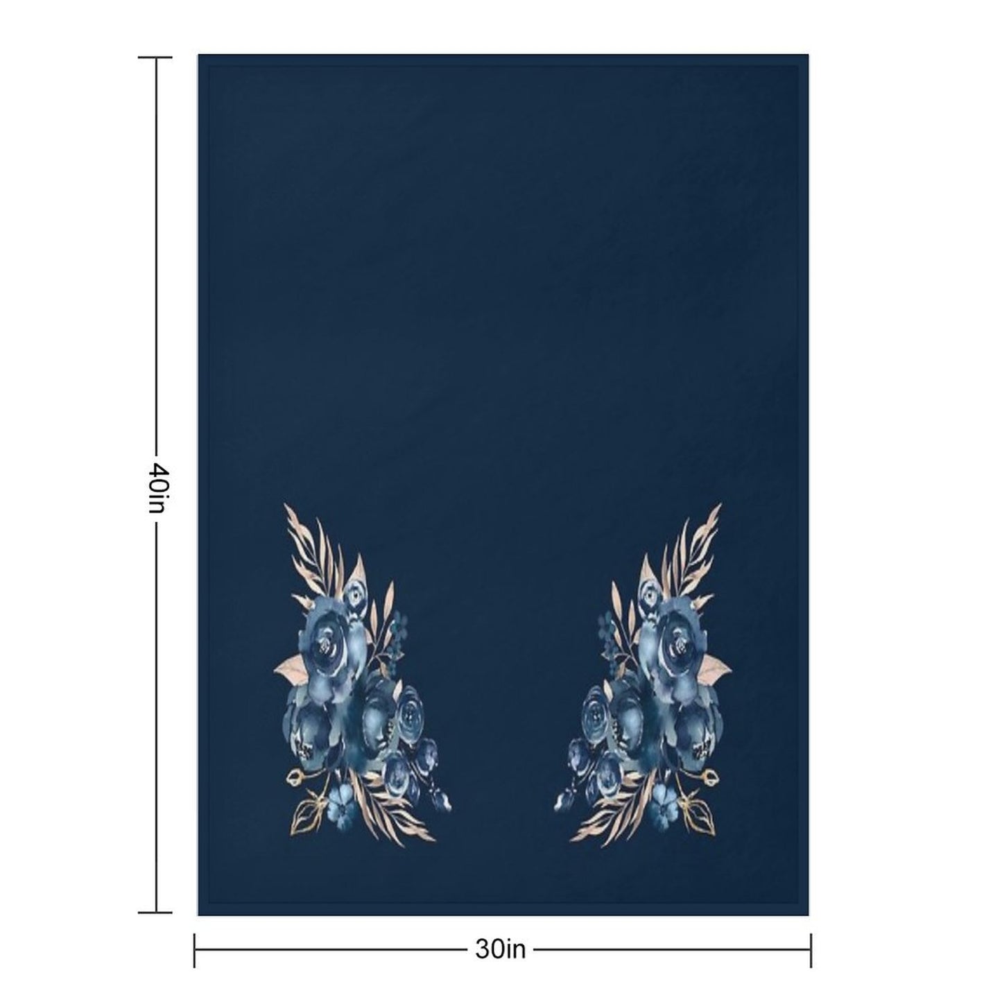 Navy Blue Floral, Watercolor Rose, Aesthetic Throw Blanket