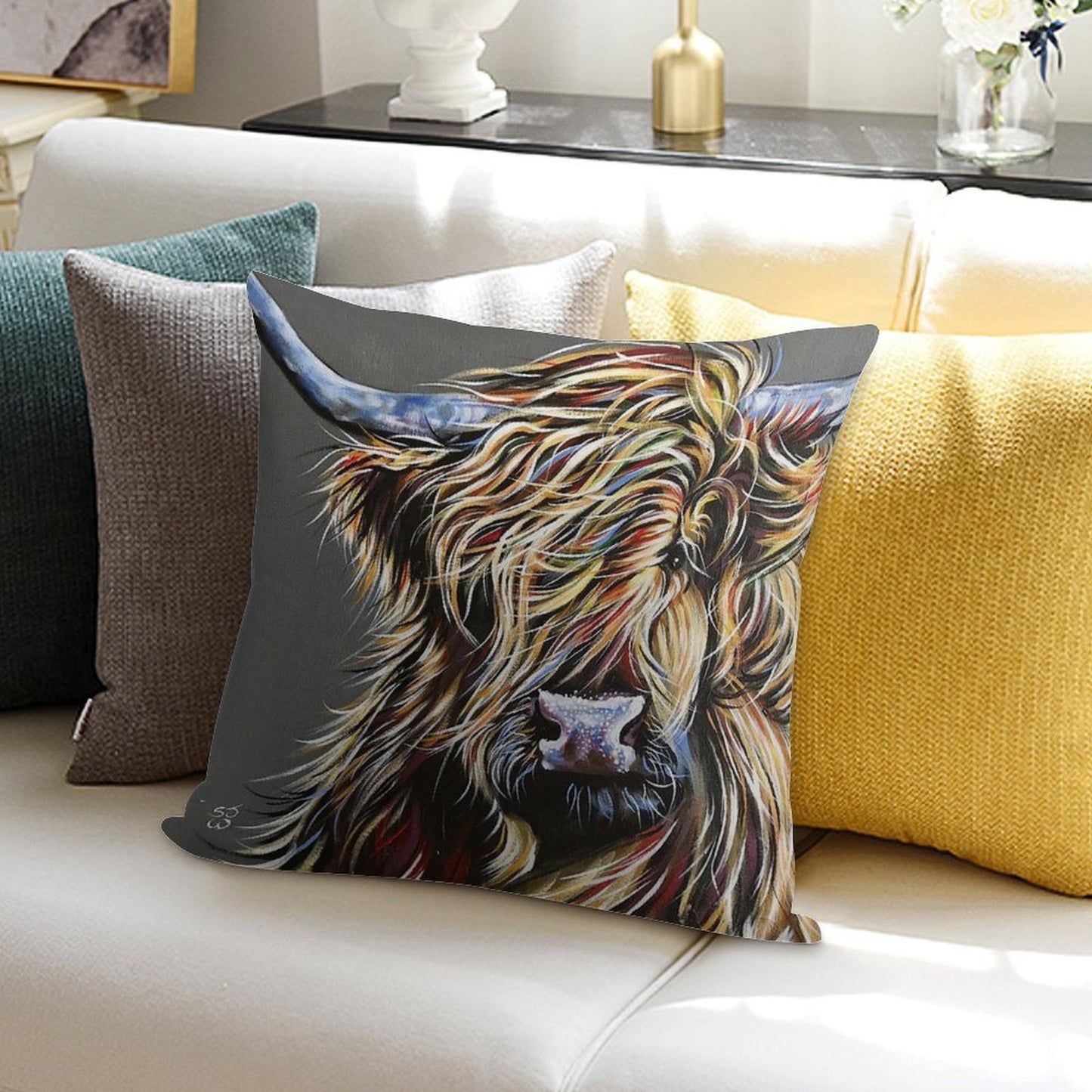 Beau The Colourful Highland Cow Soft Ultra-Soft Texture Throw Pillow