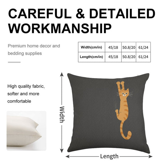 Orange Tabby Cat Hanging On  Funny Striped Cat Linen Throw Pillow Cover